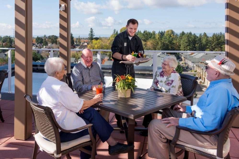 Rooftop terrace at Laurel Parc Senior Living in Portland Oregon