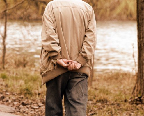 memory care, old man walking alone