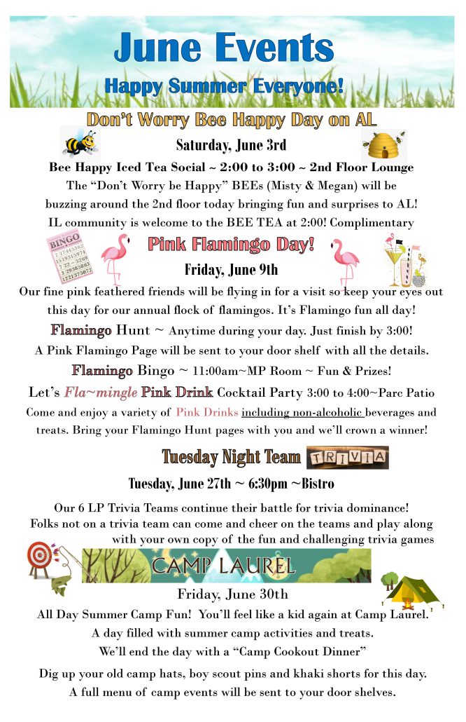 Laurel Parc June Events Calendar