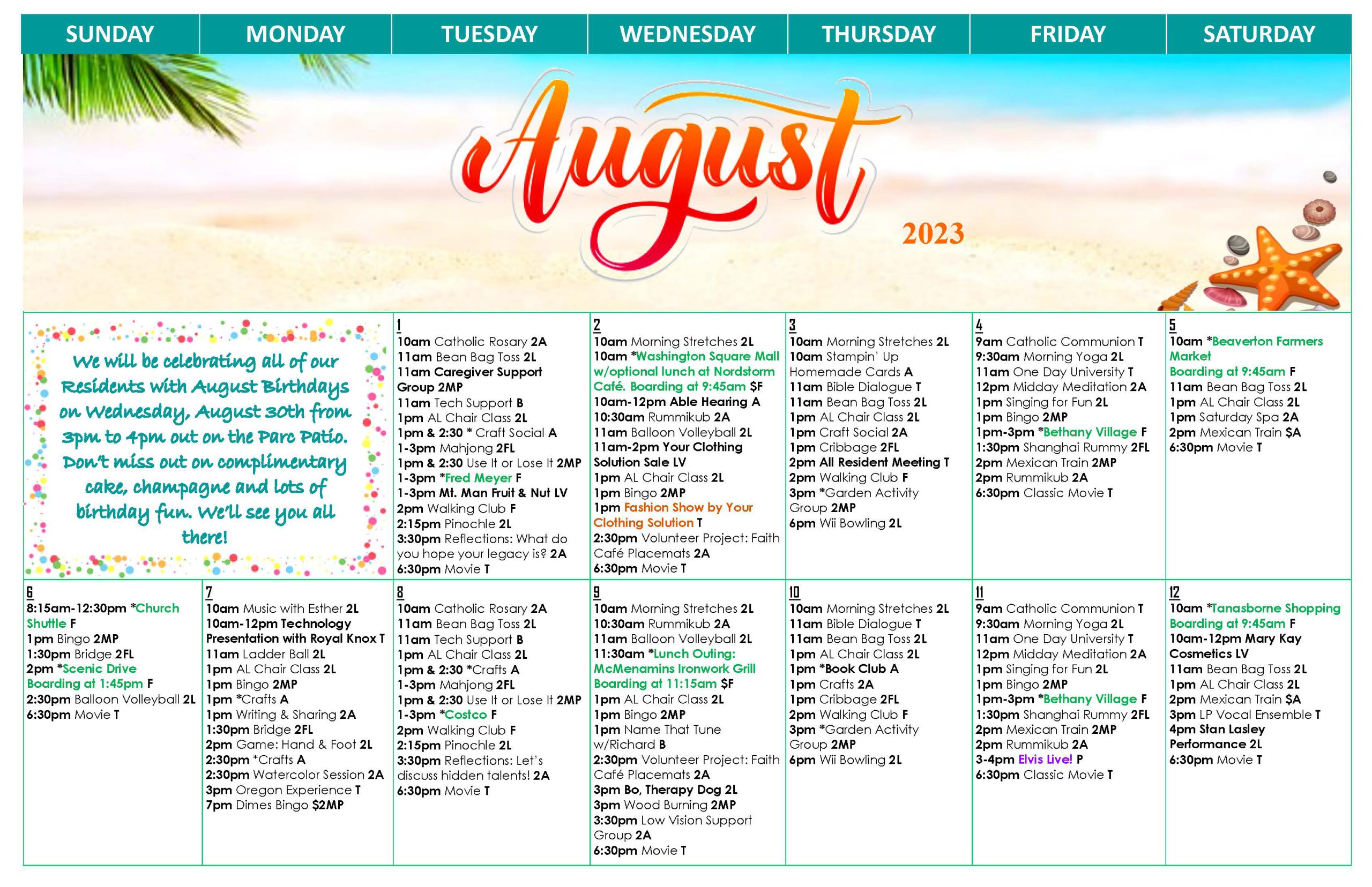 Community Activities and Events at Laurel Parc Senior Living August 2023