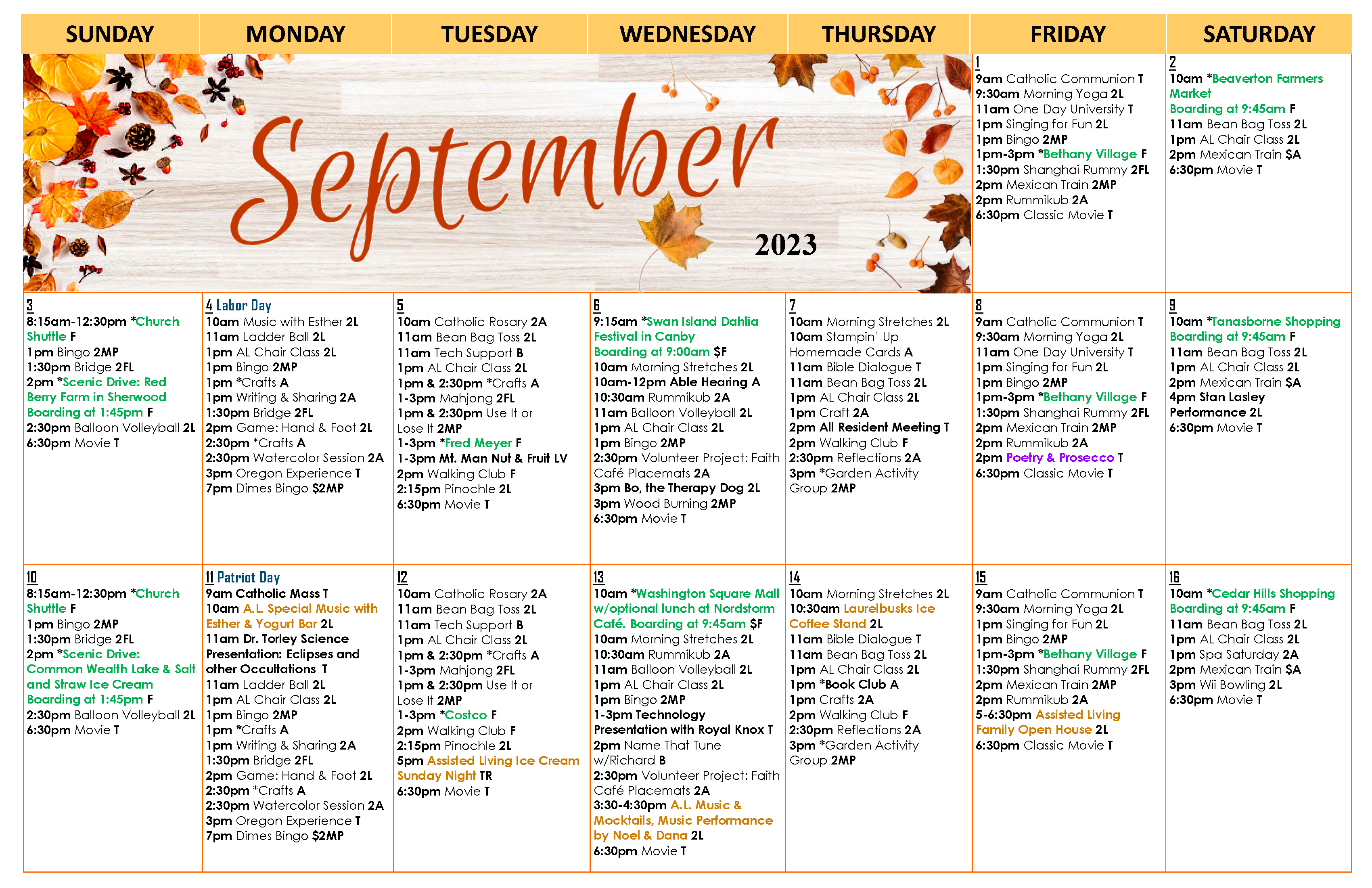 Community Activities and Events at Laurel Parc Senior Living September 2023