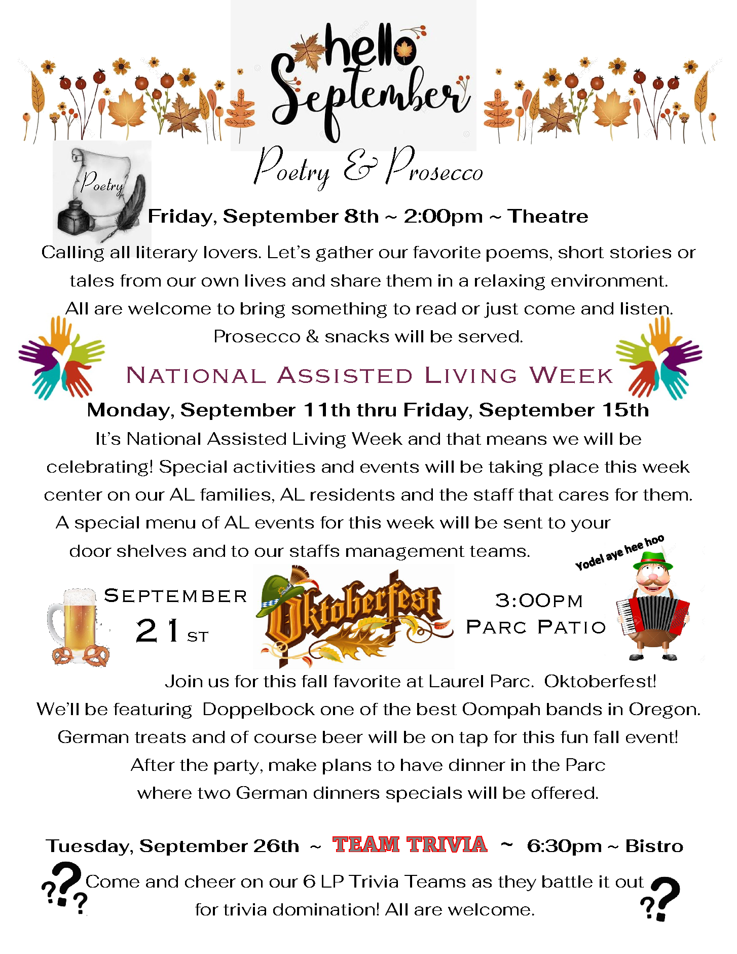 Laurel Parc September Events Calendar